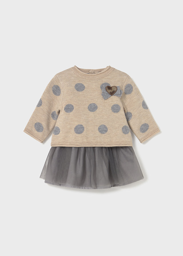 Vestido tricô combinado tule - mayoral - New Born menina - AW25-2808