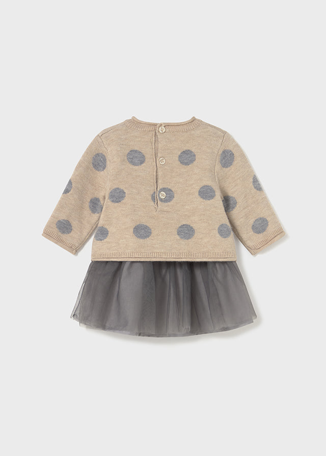 Vestido tricô combinado tule - mayoral - New Born menina - AW25-2808