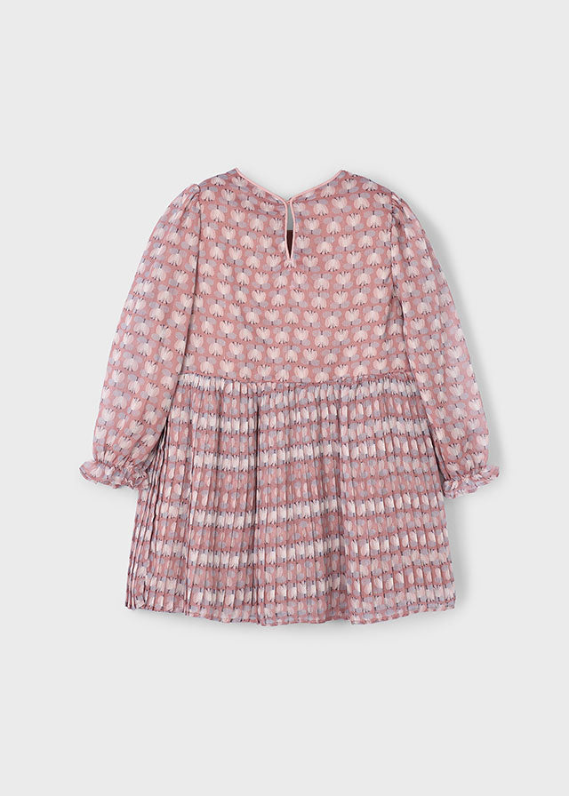 Vestido plissado estampado - mayoral - Mini Menina - AW25-4917