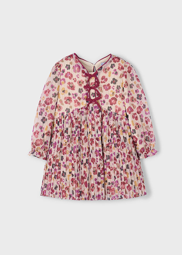 Vestido plissado estampado - mayoral - Mini Menina - AW25-4917
