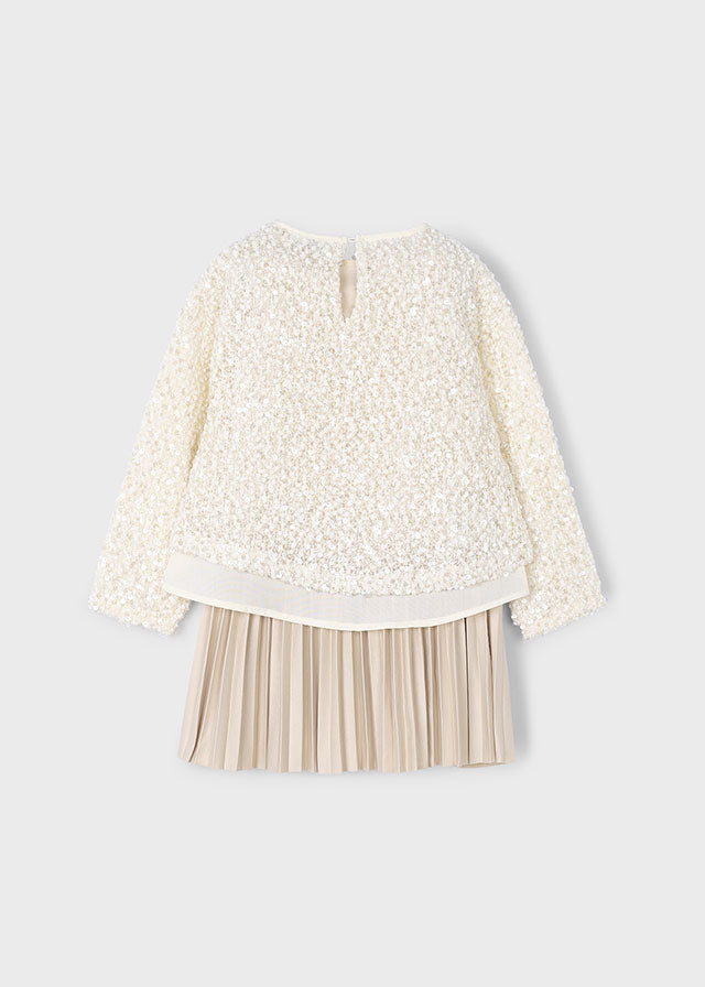 Vestido combinado lantejoulas - mayoral - Mini Menina - AW25-4925