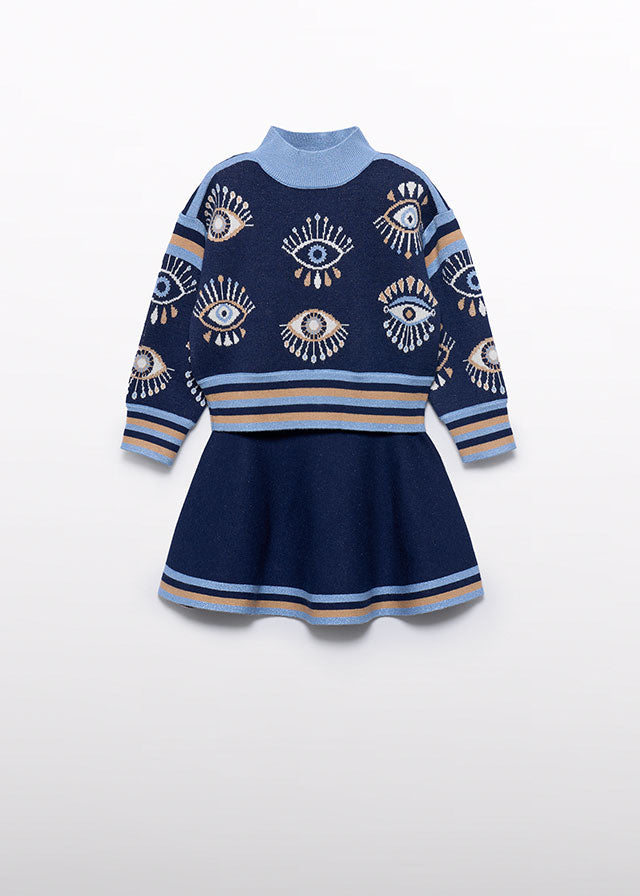 Conj. tricô saia jacquard - Abel & Lula - A&L Mini Menina - AW25-5540