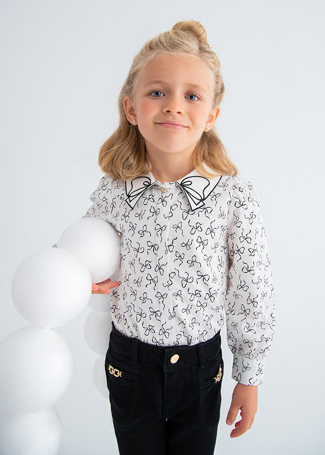 Blusa popelin acetinada laços - Abel & Lula - A&L Mini Menina - AW25-5613