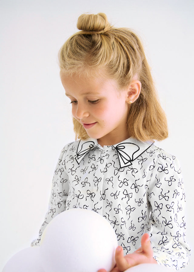 Blusa popelin acetinada laços - Abel & Lula - A&L Mini Menina - AW25-5613