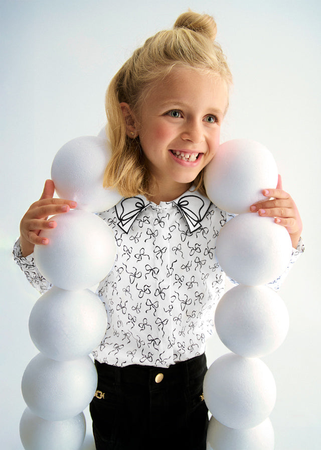 Blusa popelin acetinada laços - Abel & Lula - A&L Mini Menina - AW25-5613