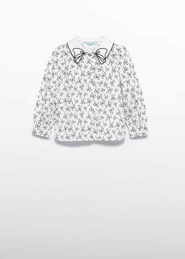 Blusa popelin acetinada laços - Abel & Lula - A&L Mini Menina - AW25-5613