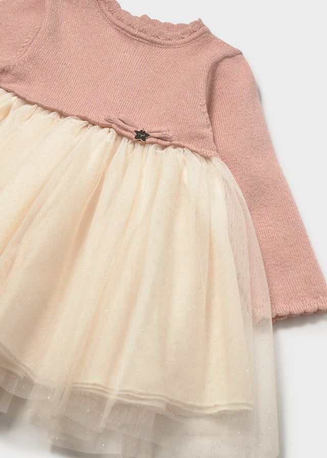 Vestido comb. tricô e tule - Petisui