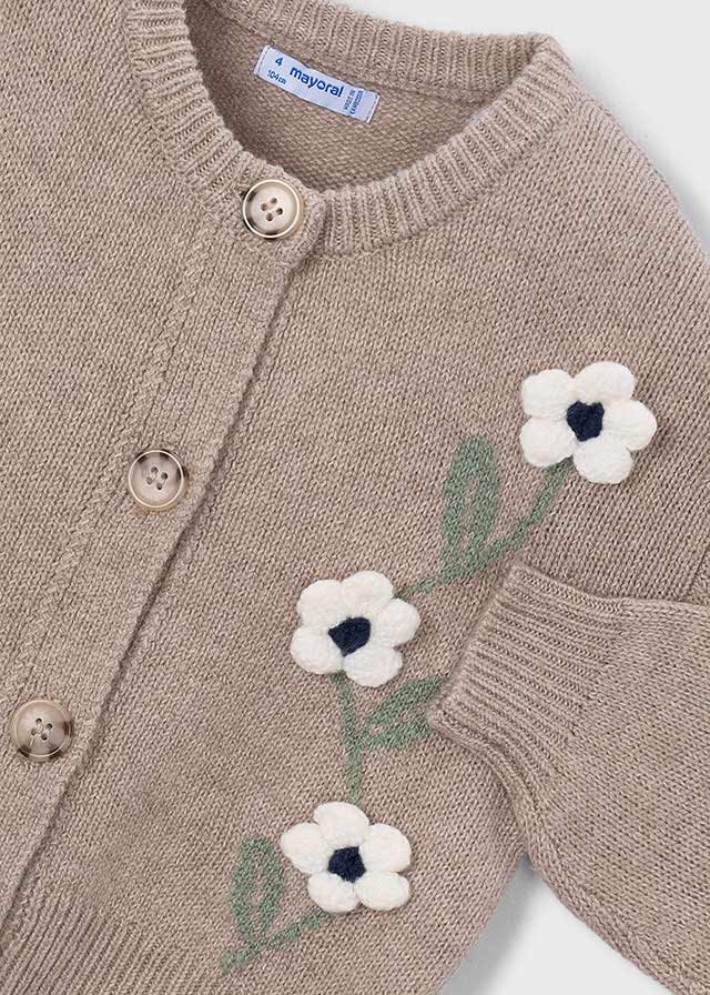 Casaco tricot flores - Gofre mez