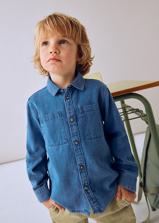 Camisa m/comp. denim - mayoral - Mini Menino - AW25-4126