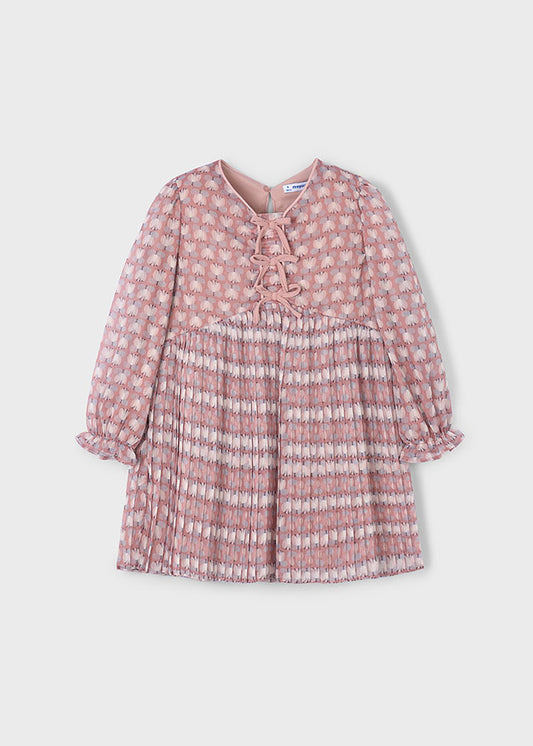 Vestido plissado estampado - mayoral - Mini Menina - AW25-4917