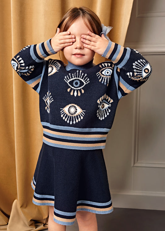 Conj. tricô saia jacquard - Abel & Lula - A&L Mini Menina - AW25-5540