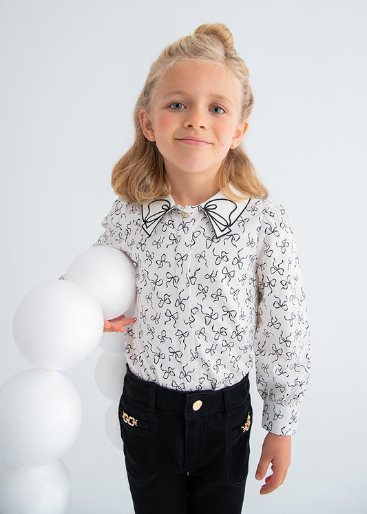 Blusa popelin acetinada laços - Abel & Lula - A&L Mini Menina - AW25-5613