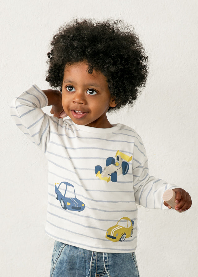 Camisola riscas e print - Celeste