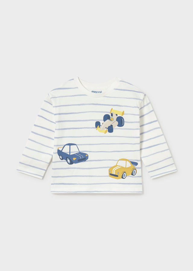 Camisola riscas e print - Celeste