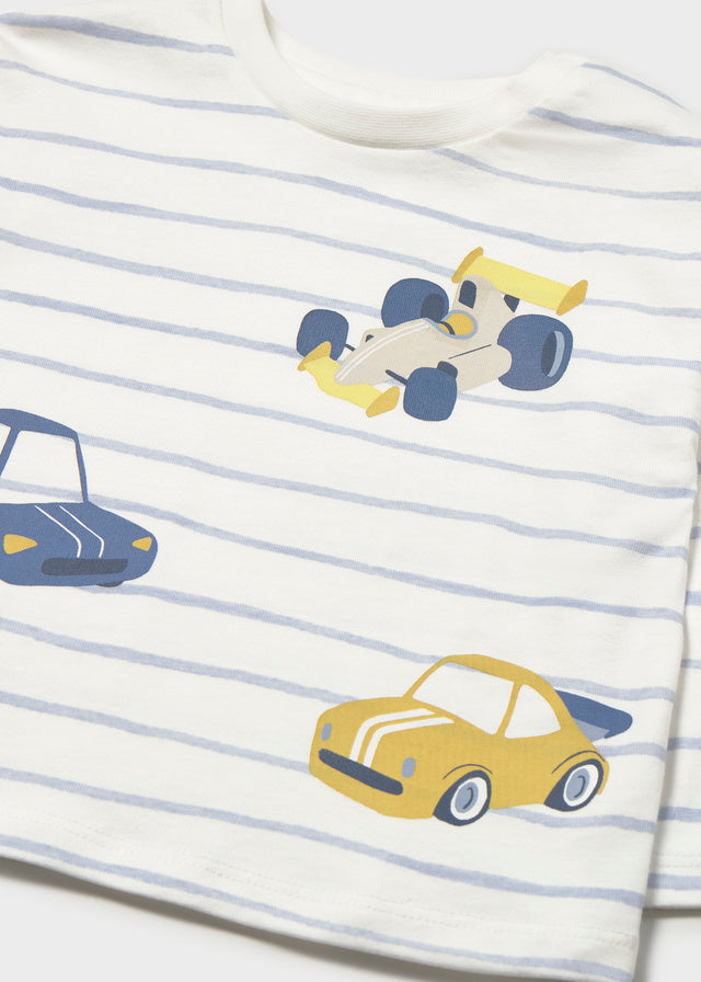 Camisola riscas e print - Celeste