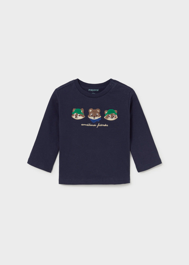 Camiseta m/comp. bordada - Azul