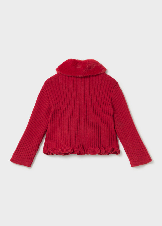 Casaco tricô gola pelo - Vermelho