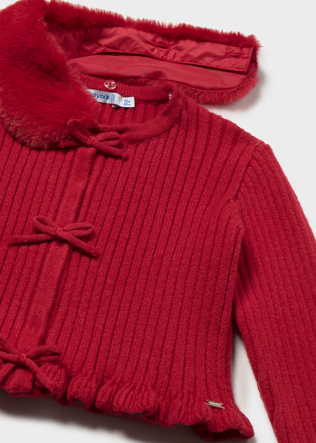 Casaco tricô gola pelo - Vermelho