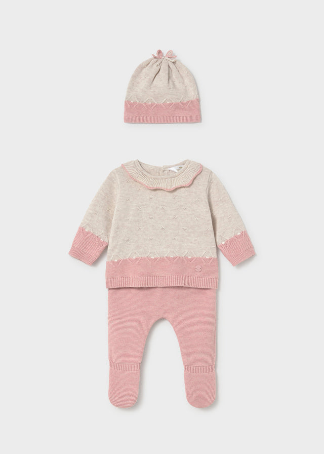 Conj. de bébé c/ gorro - Rosa b vig