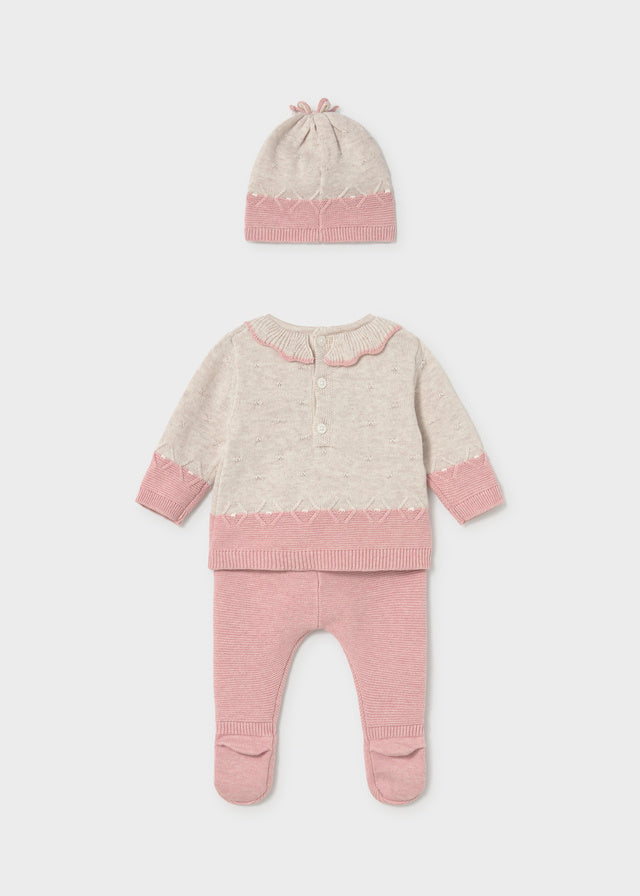Conj. de bébé c/ gorro - Rosa b vig