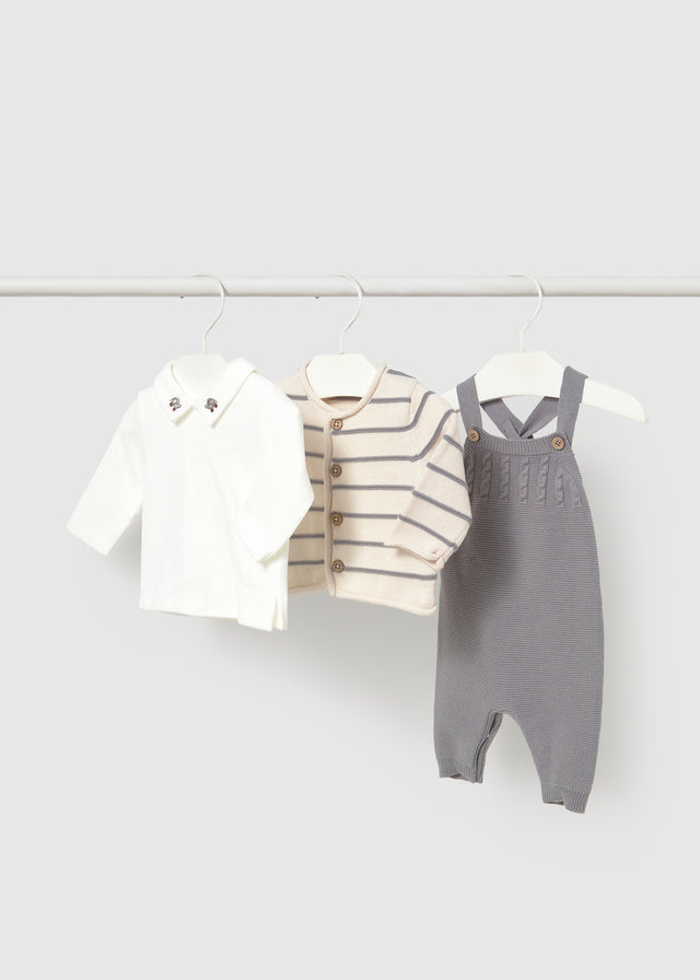 Conj. jardineira tricot - Cinza