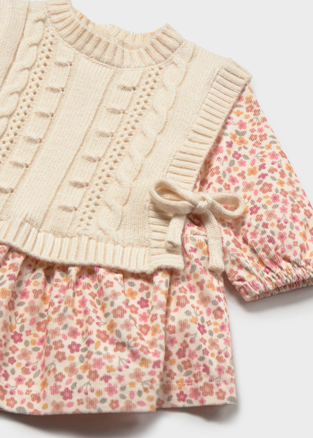 Vestido c/ colete tricô - Cream