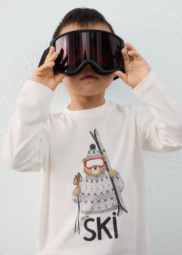 Camisola print urso ski - Nata