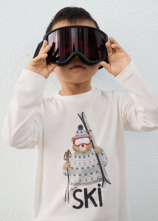 Camisola print urso ski - Nata