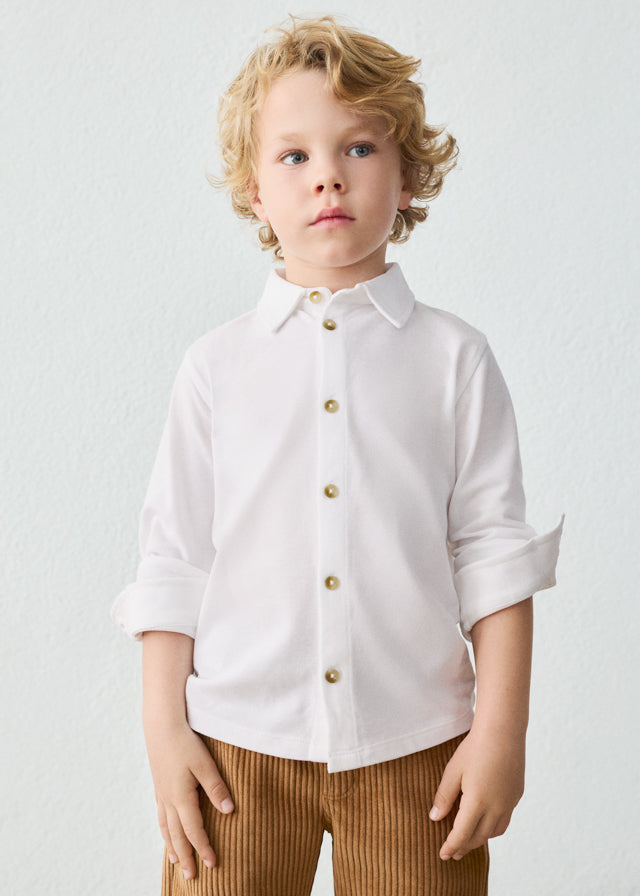 Camisa m/comp. piquê - Branco