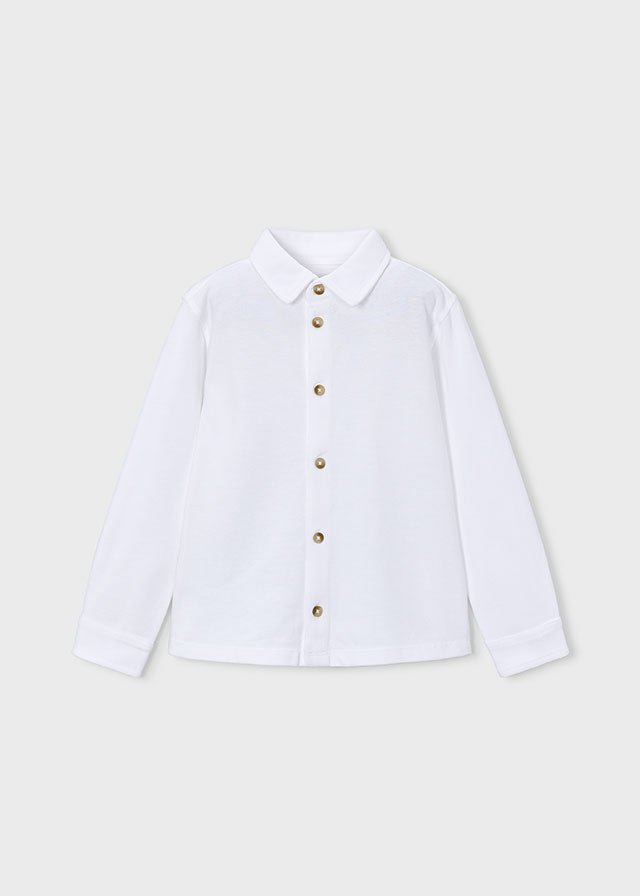 Camisa m/comp. piquê - Branco