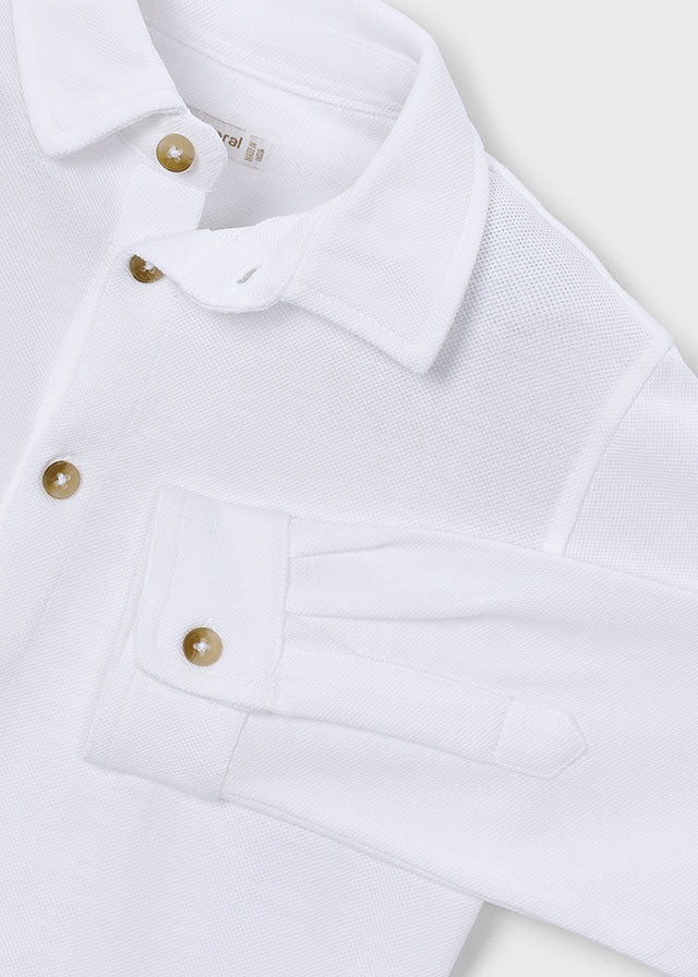 Camisa m/comp. piquê - Branco