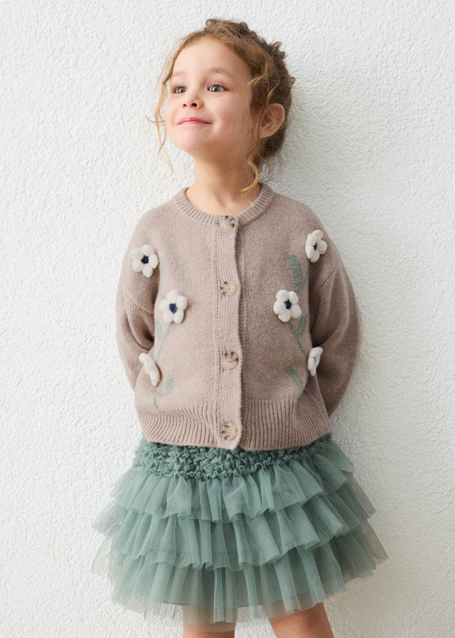 Casaco tricot flores - Gofre mez