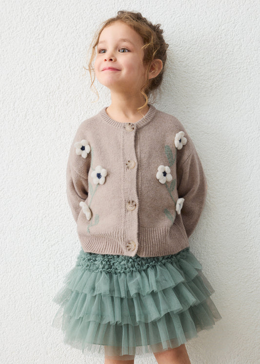 Casaco tricot flores - Gofre mez