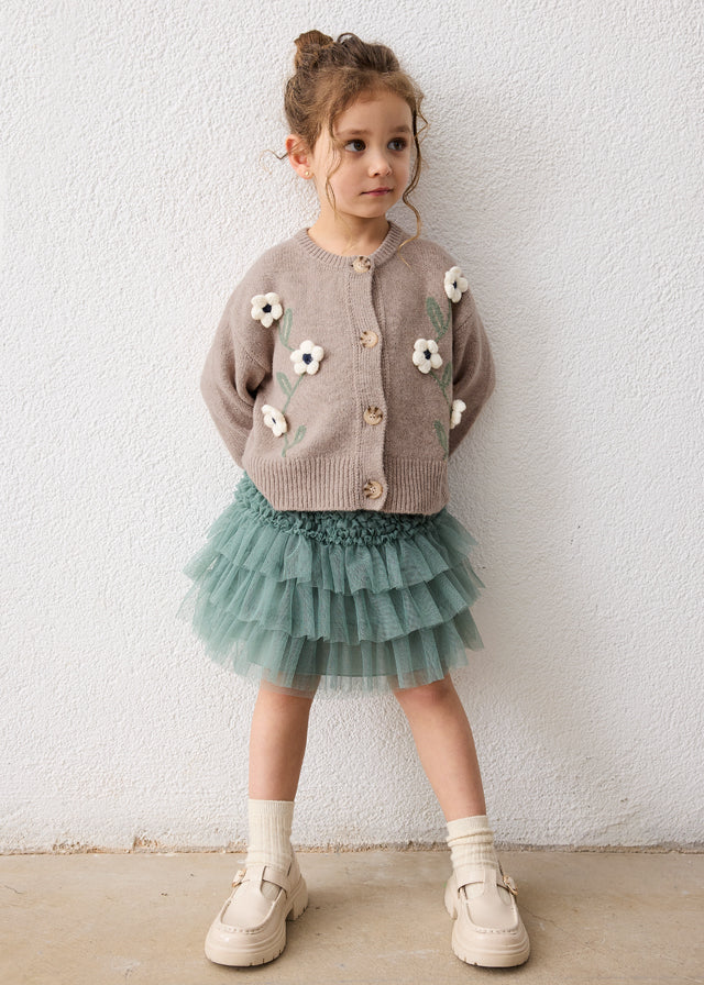 Casaco tricot flores - Gofre mez