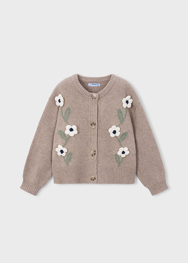 Casaco tricot flores - Gofre mez