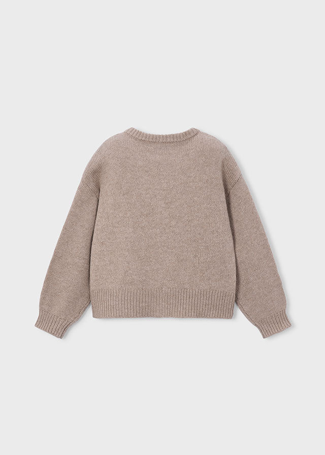 Casaco tricot flores - Gofre mez