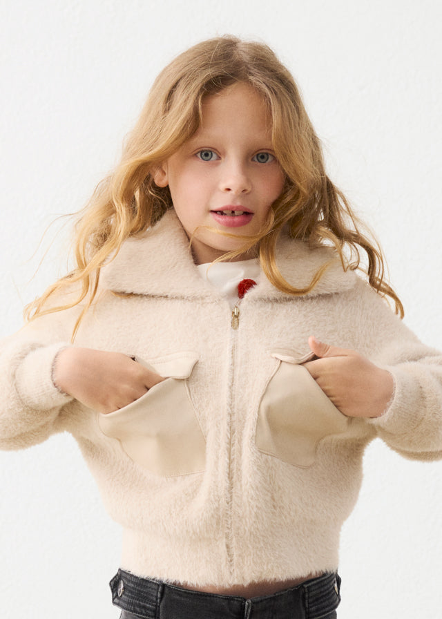 Casaco tricot pelo - Biscuit