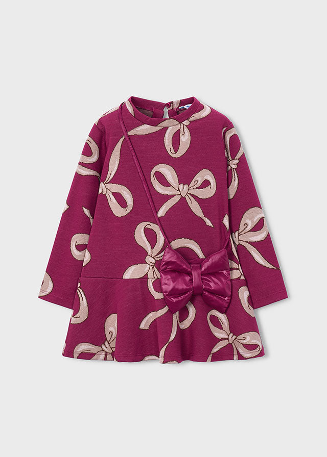 Vestido jaquard c/bolsa - Framboesa