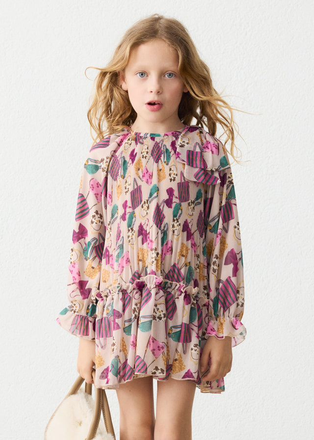Vestido plissado estampado - V.garrafa