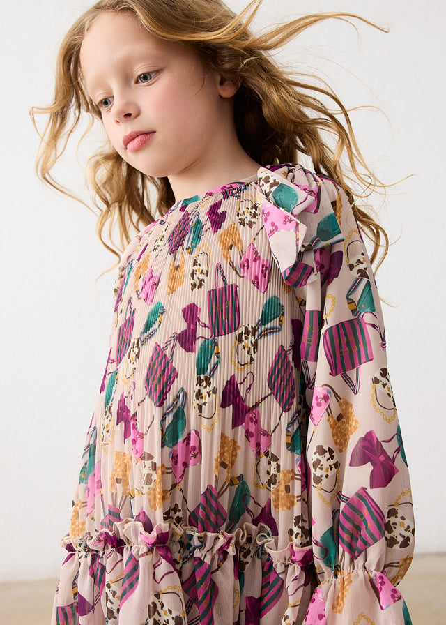 Vestido plissado estampado - V.garrafa