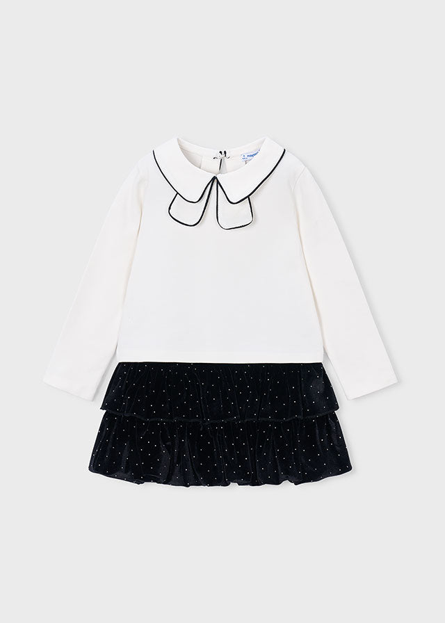 Conj. saia veludo strass - Preto