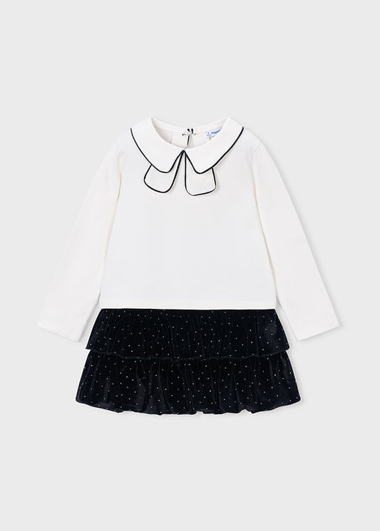 Conj. saia veludo strass - Preto