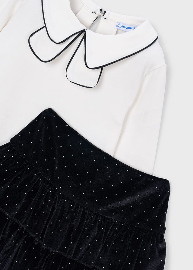 Conj. saia veludo strass - Preto
