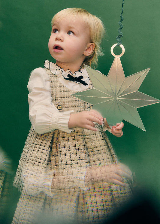Vestido saia contrastes - Bege