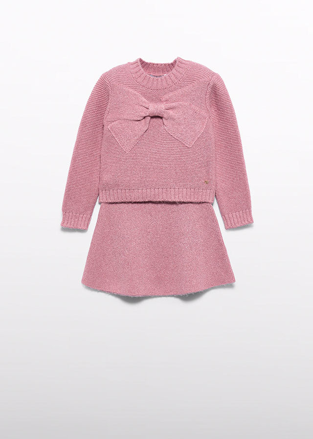 Conj. saia tricô laço - Rosa claro