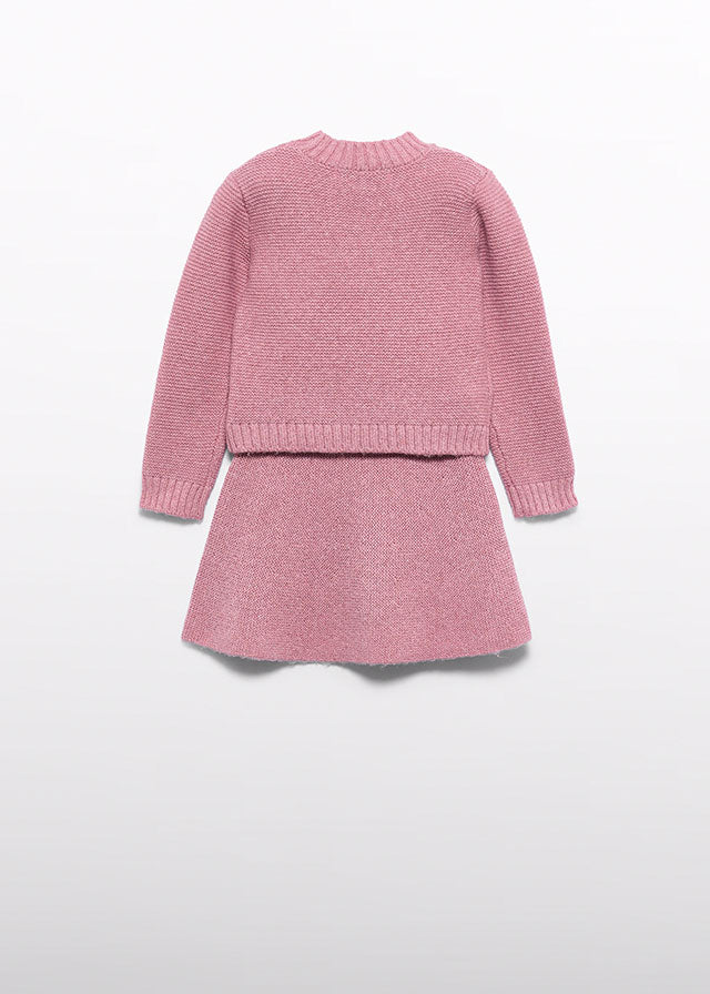Conj. saia tricô laço - Rosa claro