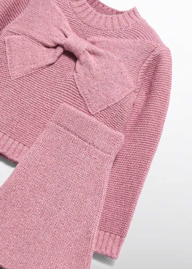 Conj. saia tricô laço - Rosa claro