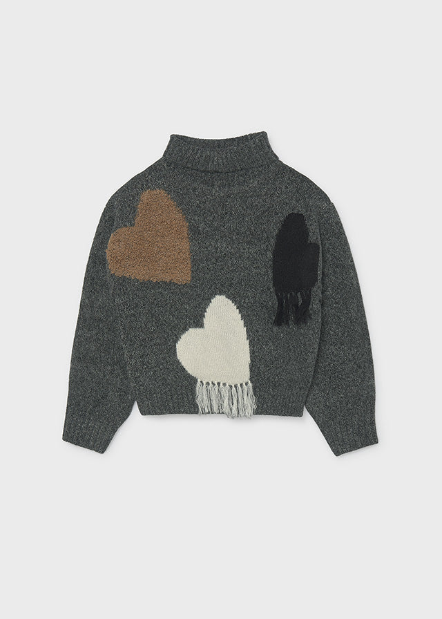 Jersey intarsia corações - Chumbo mou