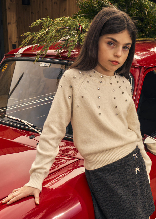 Jersey aplicações strass - Creme