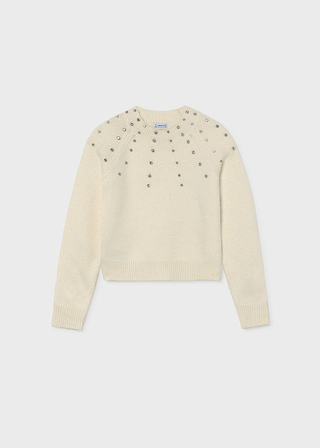 Jersey aplicações strass - Creme